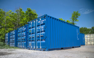 Exterior of rental shipping containers for temporary on-site storage from Spaces Storage.