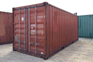 Exterior of a shipping container seacan for rent.