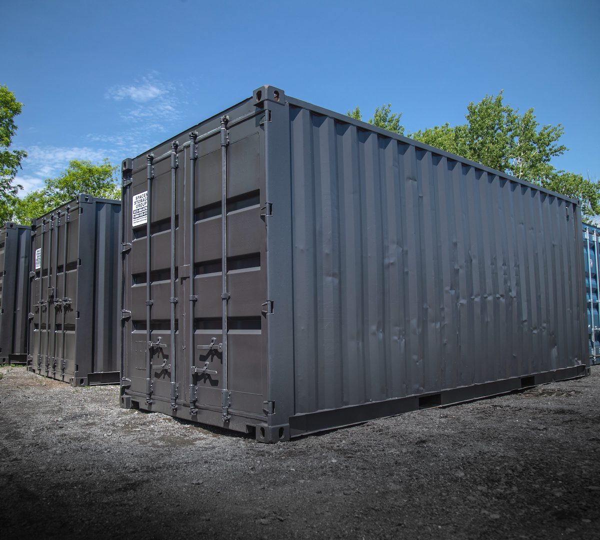 Exterior of a reconditioned shipping container for sale by Spaces Storage.
